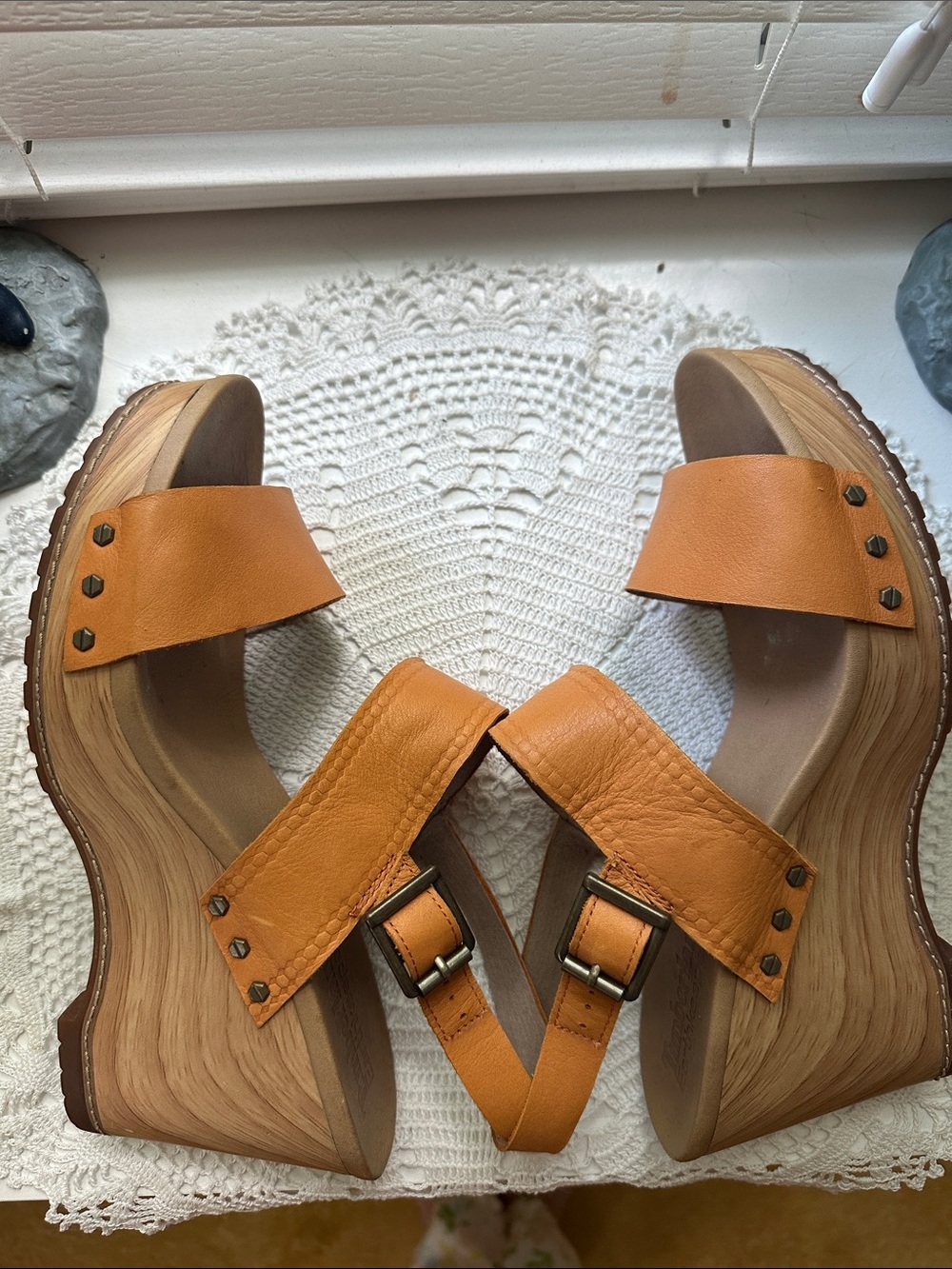 Timberland Orange Leather Slingback Wedge Sandals size 10 - Picture 8 of 10